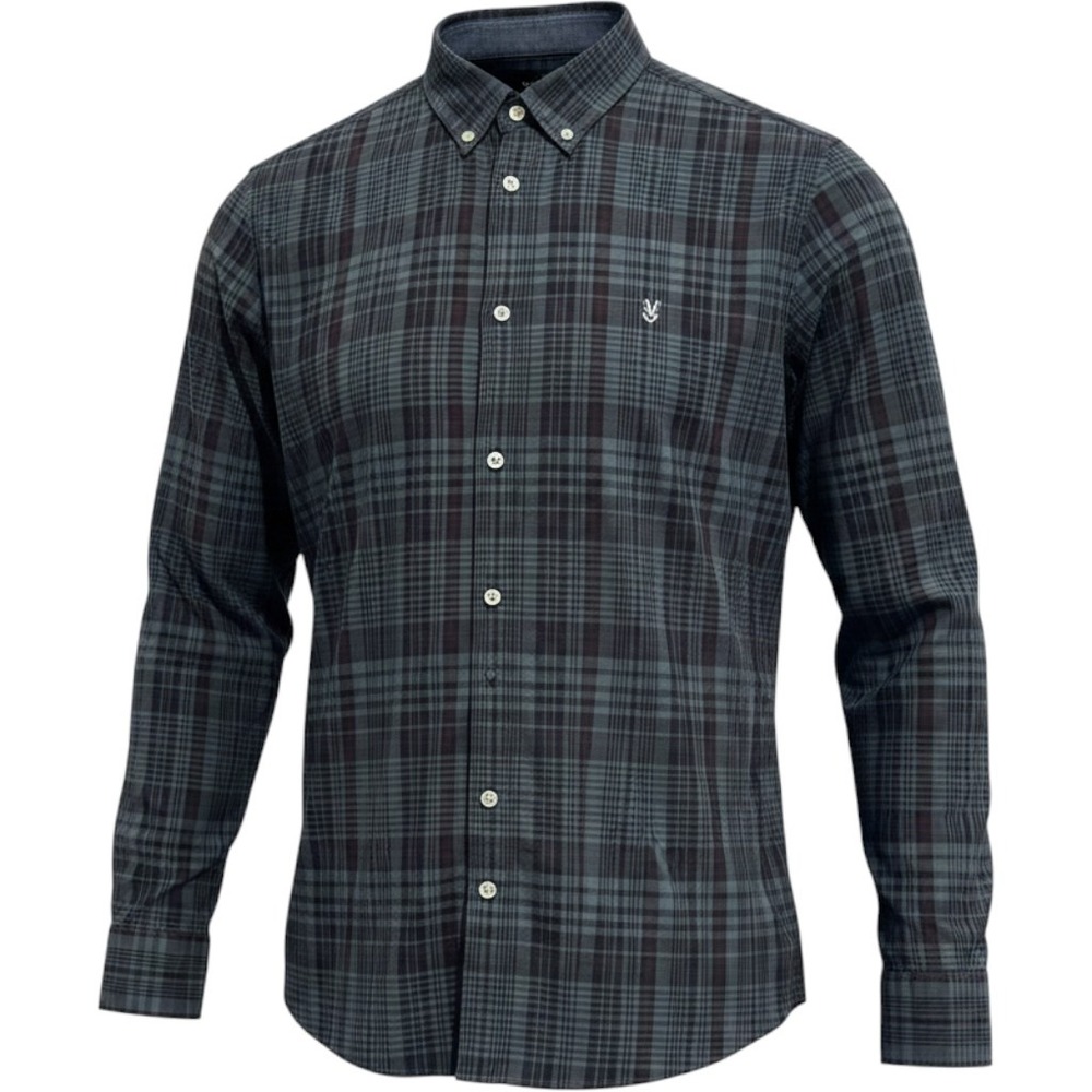 John Varvatos Blue & Grey Plaid Long Sleeve Button Down Shirt Size XL